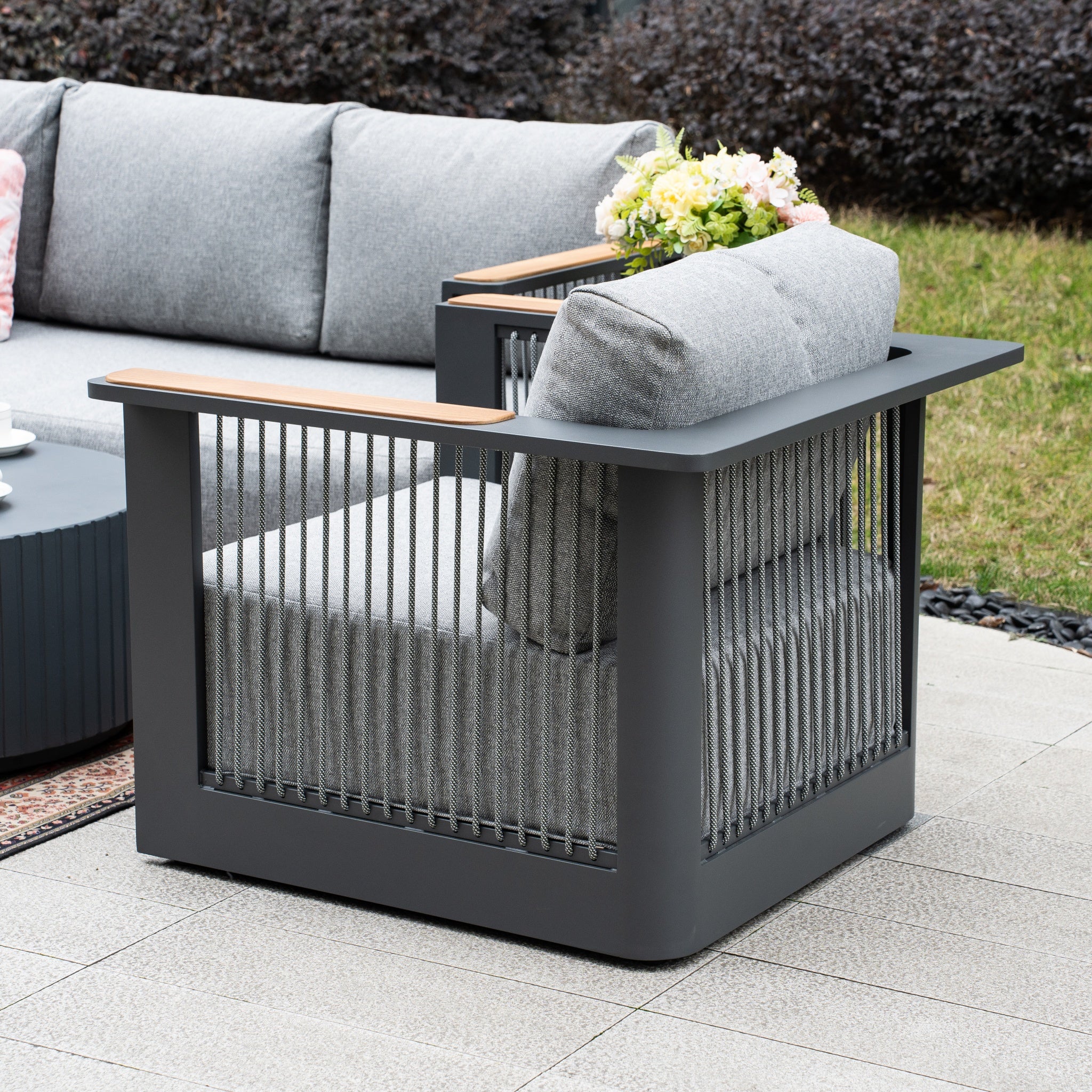 TALARA 5-Seater Aluminium Sofa Set with LYRIN Fire Pit Table