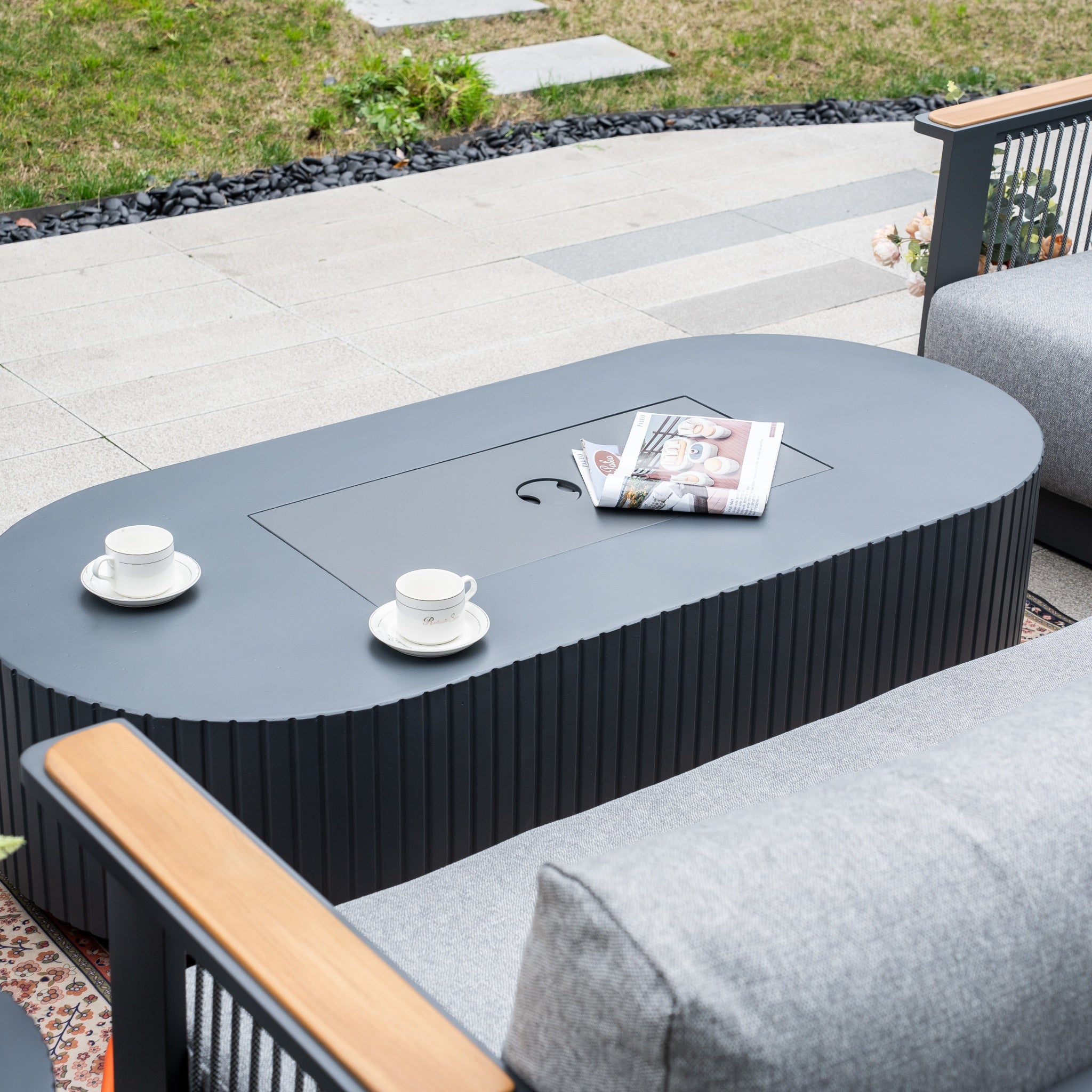 TALARA 5-Seater Aluminium Sofa Set with LYRIN Fire Pit Table