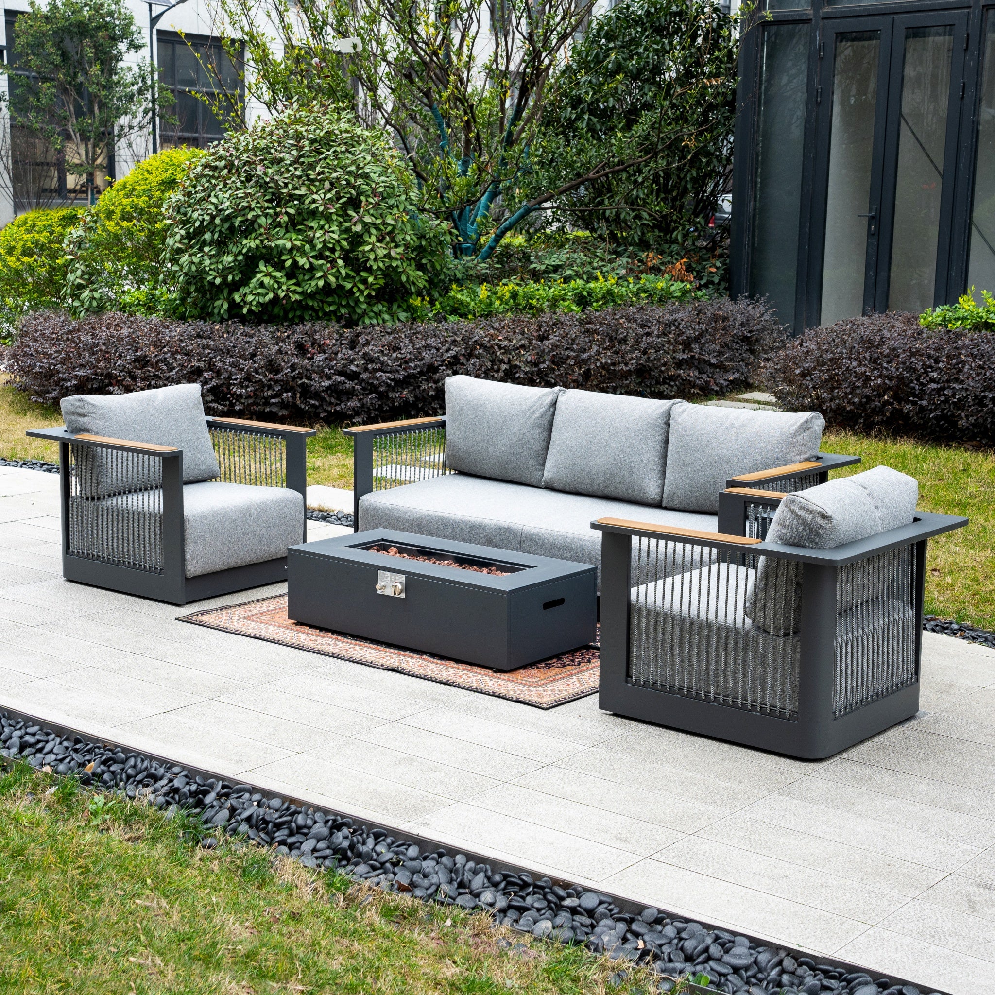 TALARA 5-Seater Aluminium Sofa Set with ZENITH Fire Pit Table