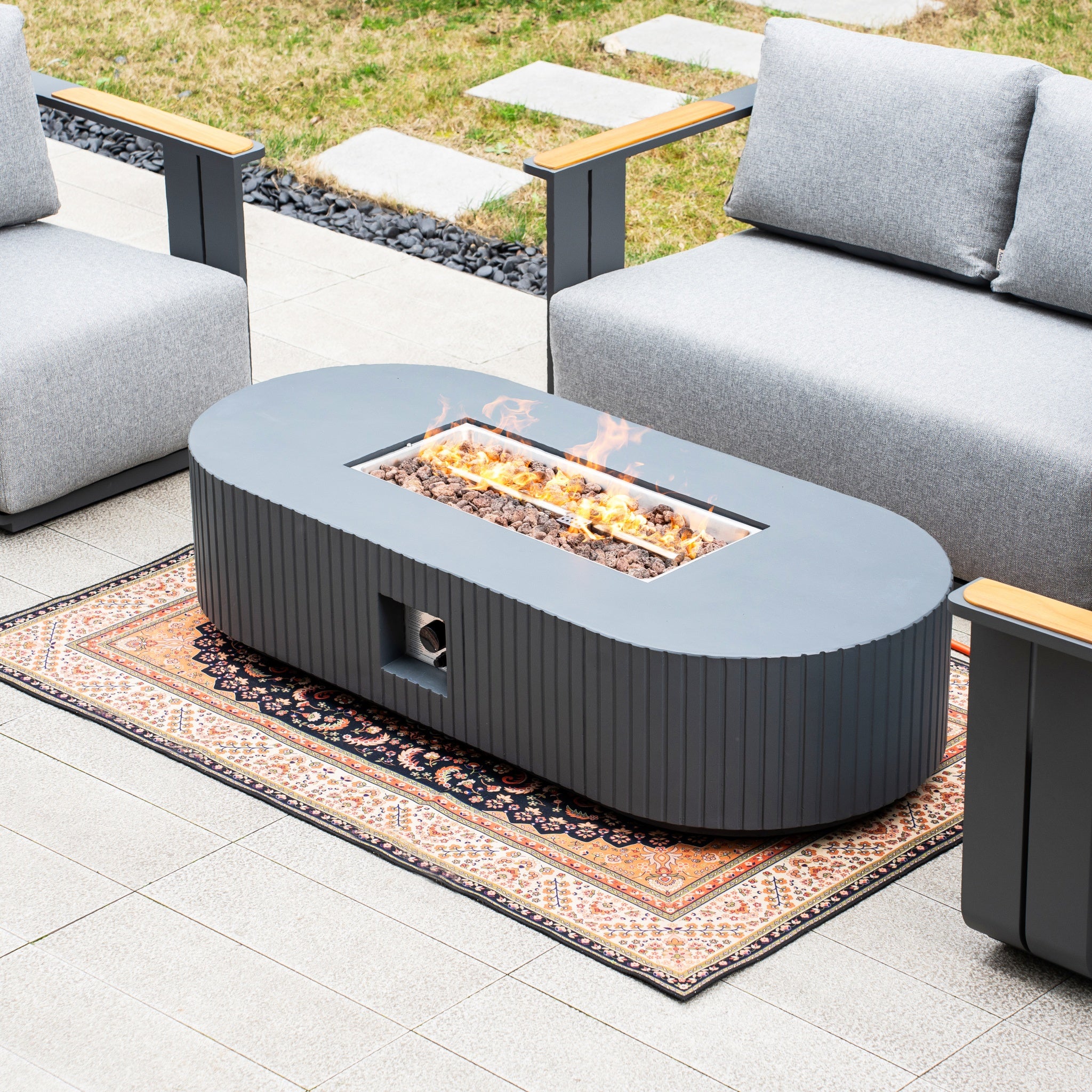 VAREL 4-Piece Sofa Set with LYRIN Fire Pit Table (2 Armchairs + 2-Seater)