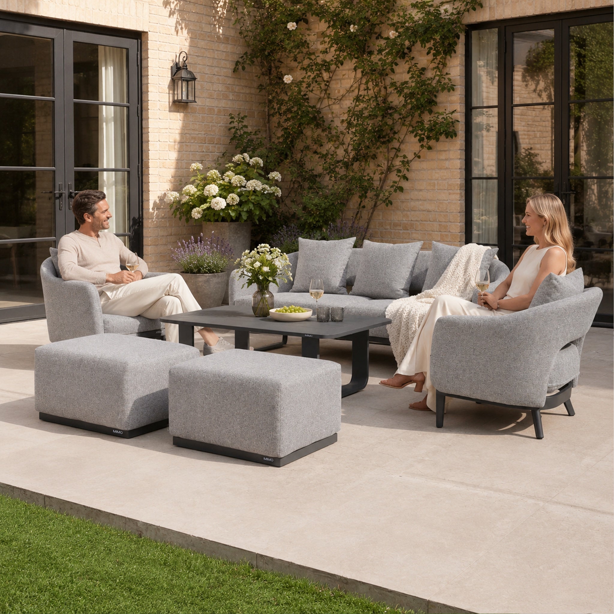 VELORA Aluminium Outdoor Lounge Set with TALARA Coffee Table & VAREL Ottomans