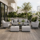 VELORA Aluminium Outdoor Lounge Set with TALARA Coffee Table & VAREL Ottomans