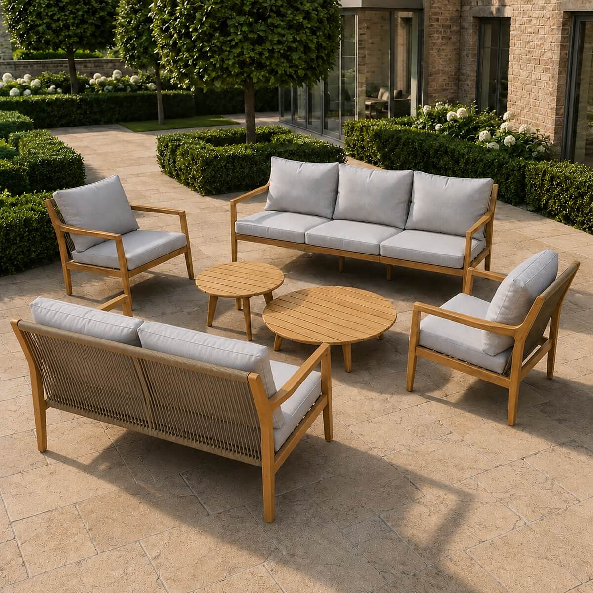 SOLARA 7-Seater Wood Outdoor Sofa Set – 6 Pieces