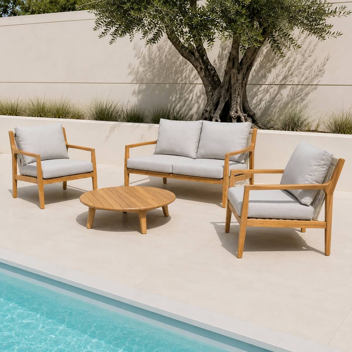 SOLARA 4-Seater Wood Outdoor Sofa Set – 4 Pieces
