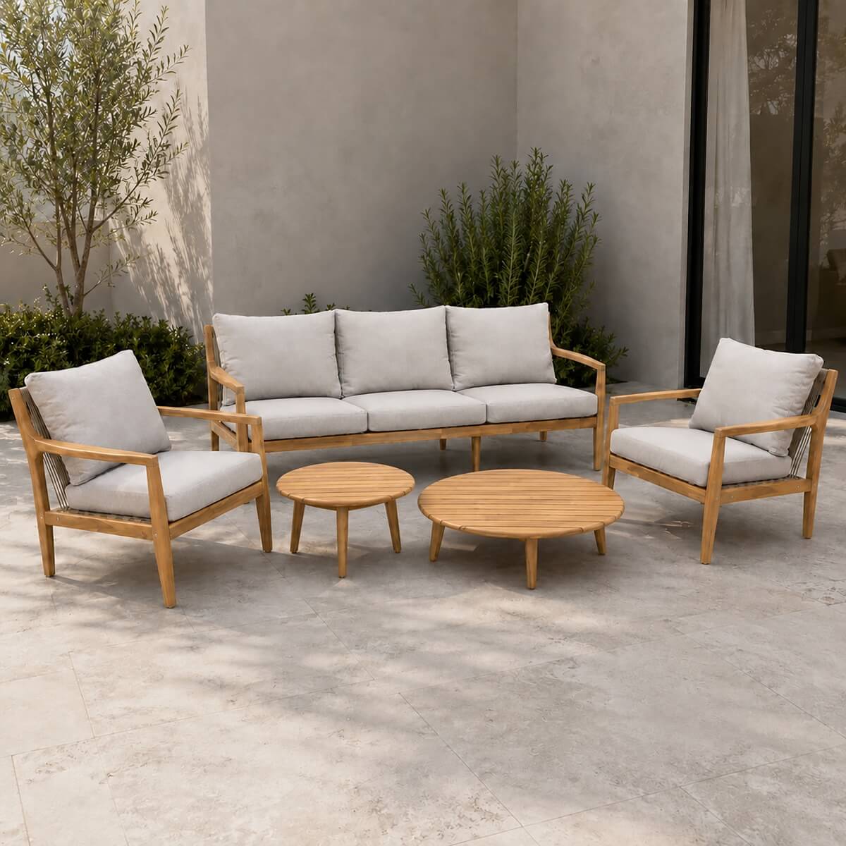 SOLARA 5-Seater Wood Outdoor Sofa Set – 5 Pieces