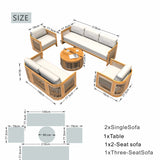 CAVEN 7-Seater Solid Wood Garden Sofa Set - 5-Piece Outdoor Sofa Set with Cushions