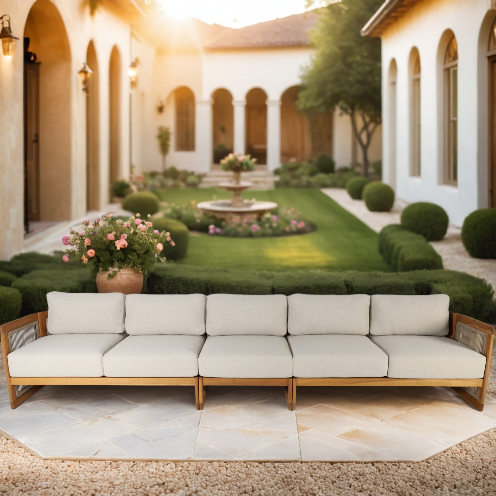 CAVEN Modular 5-Seater Solid Wood Garden Sofa Set – 3-Piece Outdoor Lounge Set