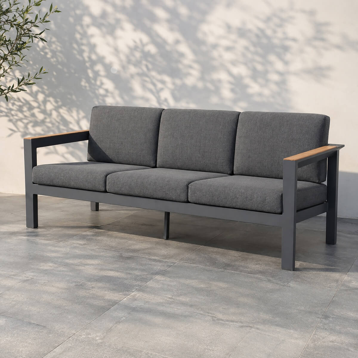 ARVE Aluminium 3-Seater Outdoor Sofa with Teak Armrests
