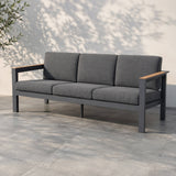 ARVE Aluminium 3-Seater Outdoor Sofa with Teak Armrests