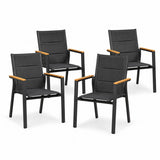 ARVE Aluminium Outdoor Dining Chair Set of 4 with Teak Armrests