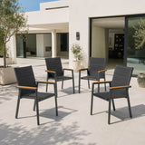ARVE Aluminium Outdoor Dining Chair Set of 4 with Teak Armrests