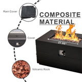 50,000 BTU Dark Gray Rectangular Propane Fire Pit Table with Lid, Outdoor Gas Fire Table with Hidden Tank, Lava Rocks & Cover Included
