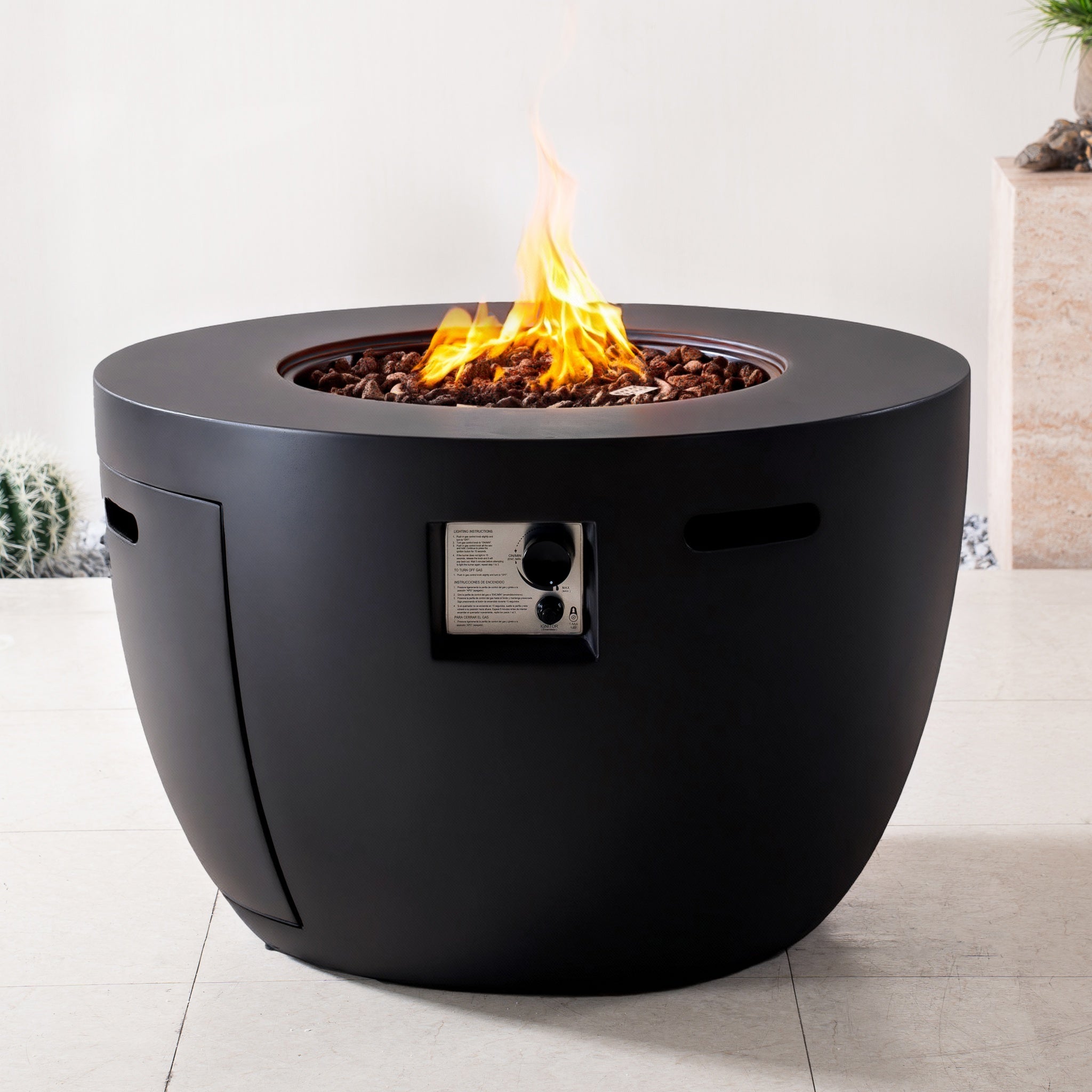 50,000 BTU Round Dark Gray Propane Fire Pit Table with Lid, Outdoor Gas Fire Table with Hidden Tank, Lava Rocks & Cover Included
