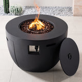 50,000 BTU Round Dark Gray Propane Fire Pit Table with Lid, Outdoor Gas Fire Table with Hidden Tank, Lava Rocks & Cover Included
