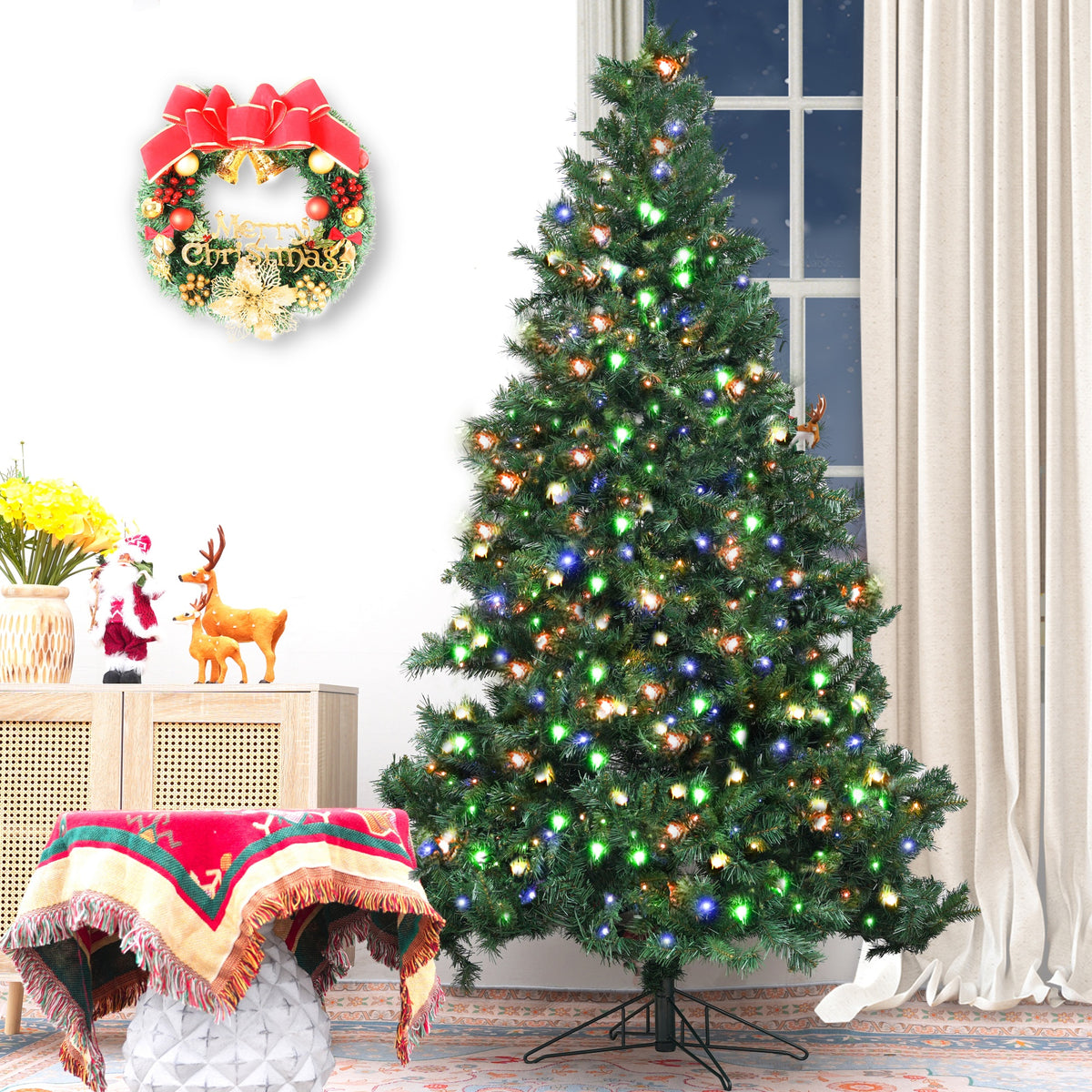 Green Artificial Christmas Tree with Colour-Changing LED Lights PAT-004