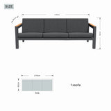 ARVE 3-Seater Outdoor SofaSpacious Aluminium Garden Sofa with Teak Detail