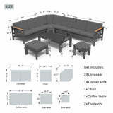 ARVE 5-Seater Modular Aluminium Outdoor Corner Sofa Set - 7 Pieces · Teak Armrests · Olefin Cushions · Ceramic Glass Coffee Table