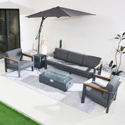 ARVE 5-Seater Aluminium Outdoor Sofa Set with ZENITH Fire Pit Table – 5 Pieces
