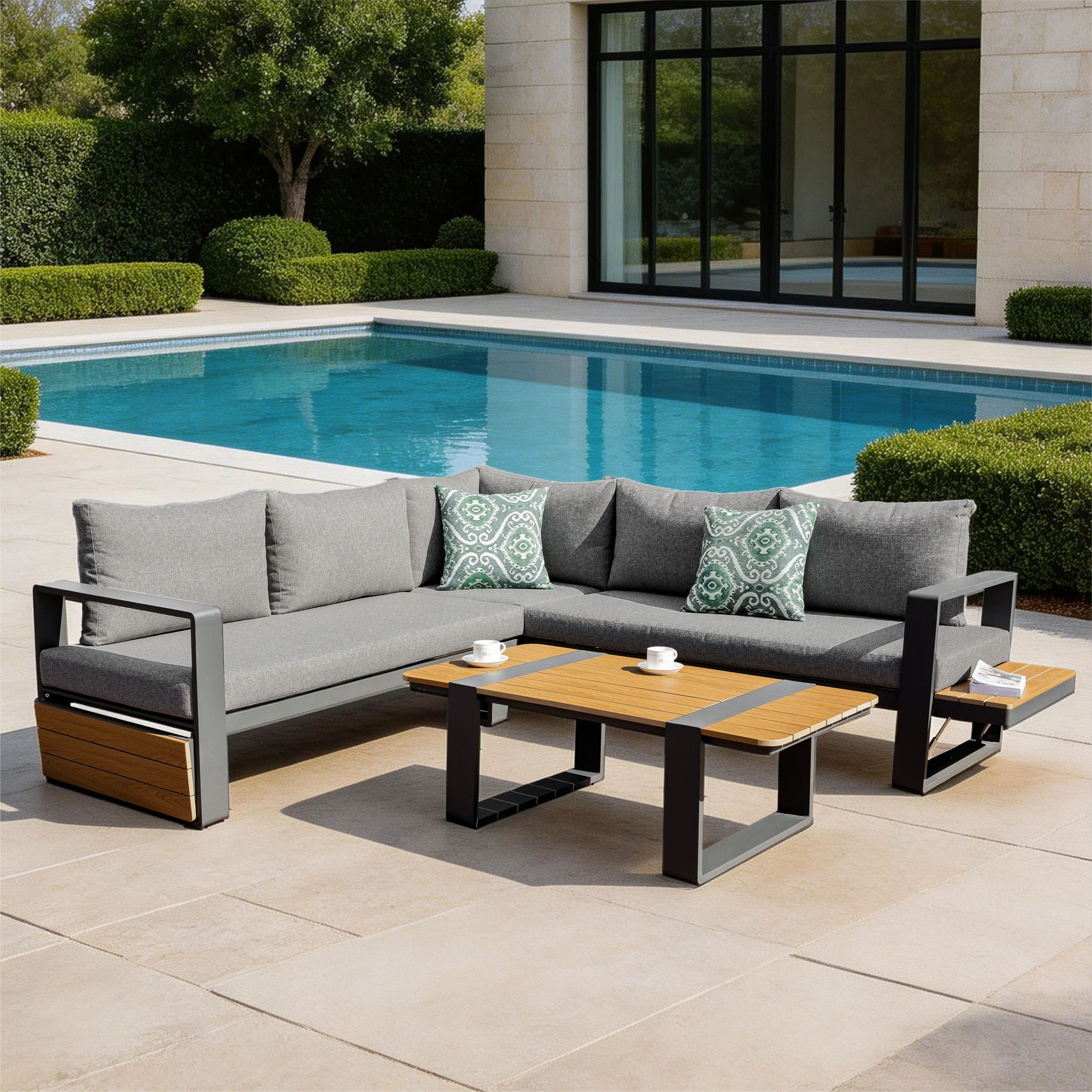 ARVIA Aluminum Corner Sofa Set (L-Shape with Coffee Table)