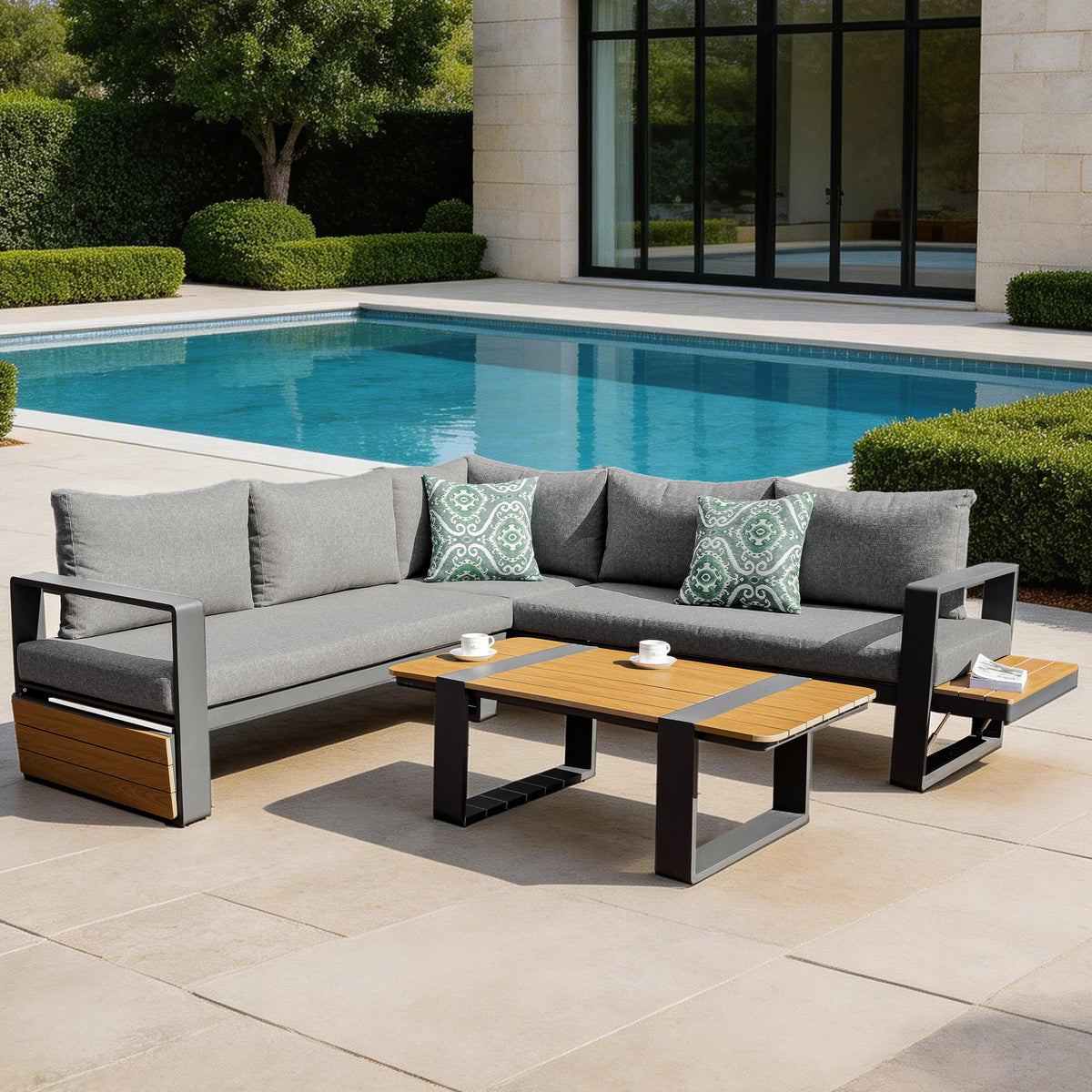 ARVIA Aluminium Corner Sofa Set with Coffee Table