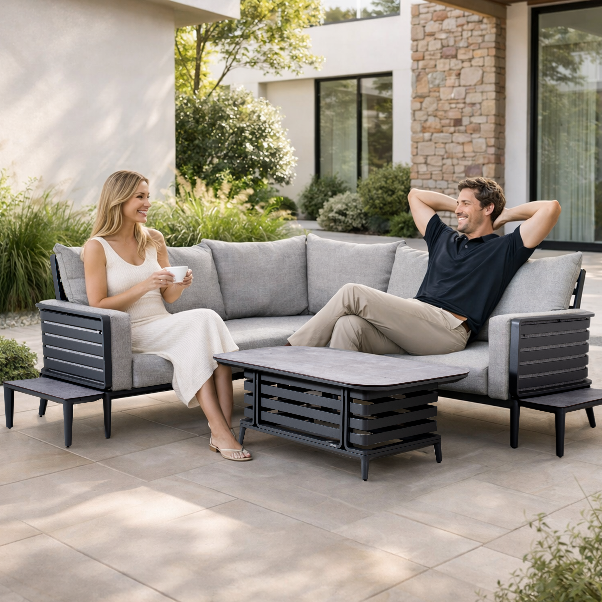 AUREL 5-Seater Aluminium Modular L-Shaped Outdoor Corner Sofa Set – 6 Pieces