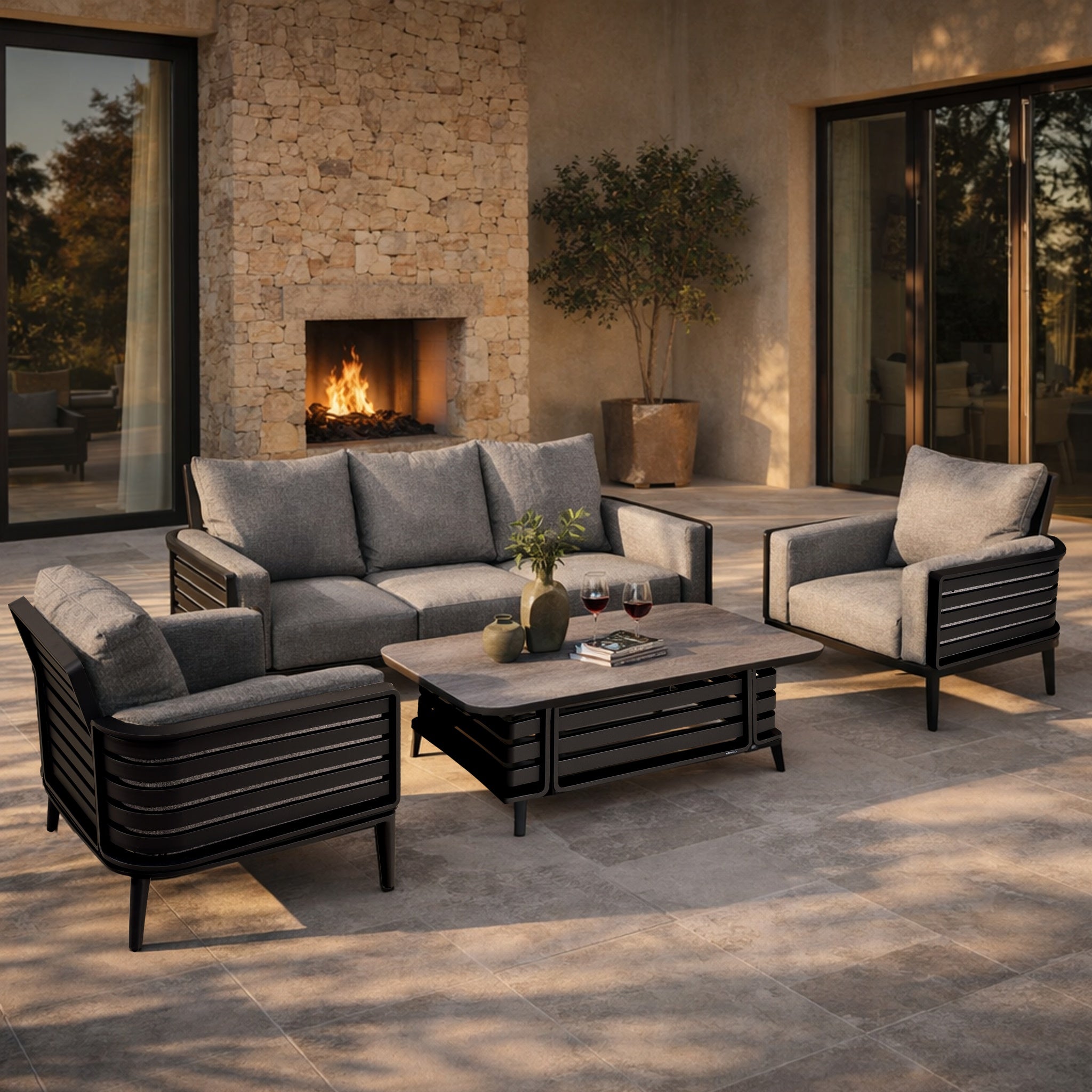 AUREL 5-Seater Aluminium Outdoor Sofa Set - 4 Pieces