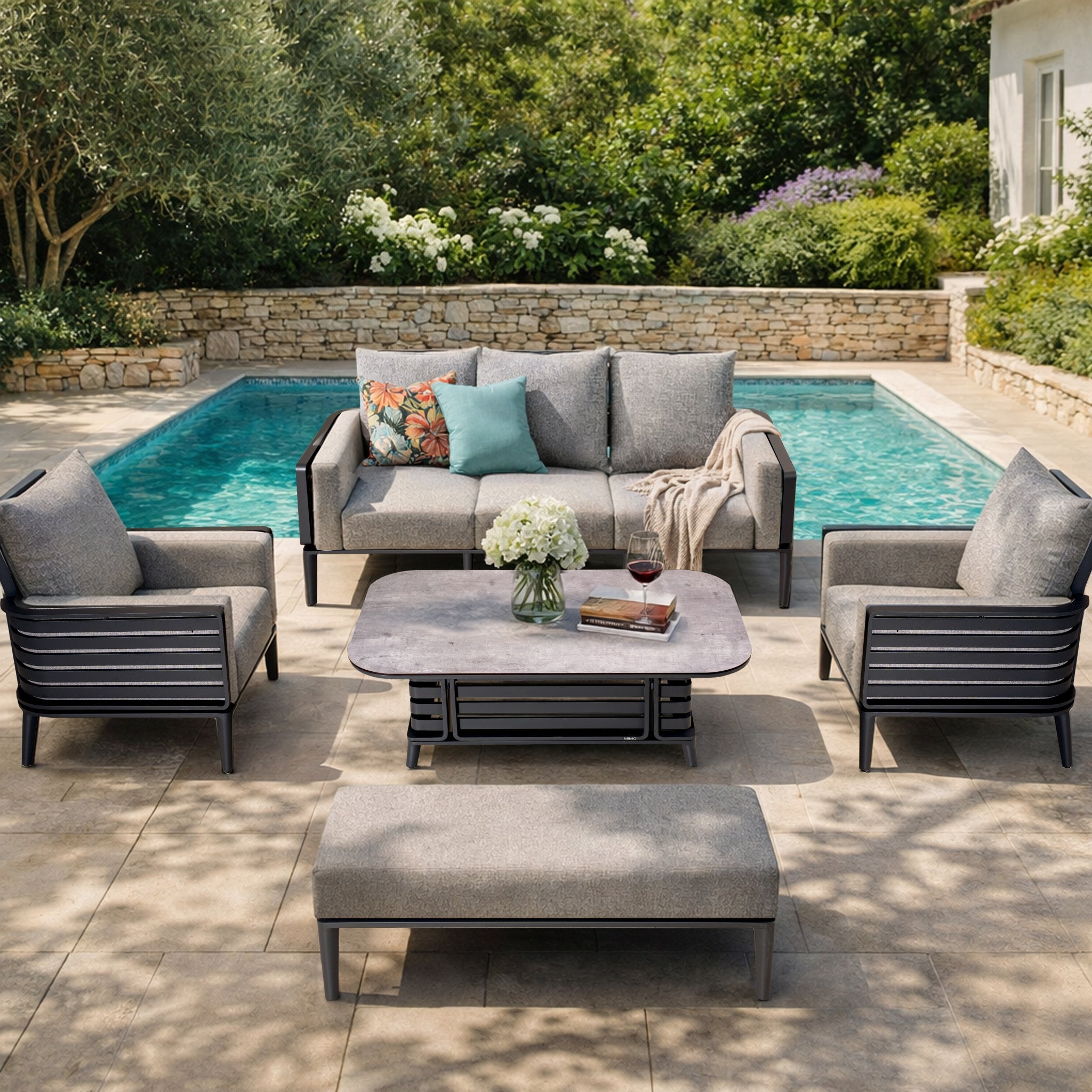 AUREL 7-Seater Aluminium Outdoor Sofa Set - 5 Pieces
