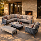 AUREL 9-Seater Aluminium Modular L-Shaped Outdoor Corner Sofa Set – 9 Pieces