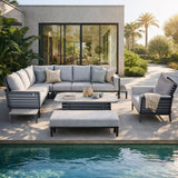 AUREL 9-Seater Aluminium Modular L-Shaped Outdoor Corner Sofa Set – 9 Pieces
