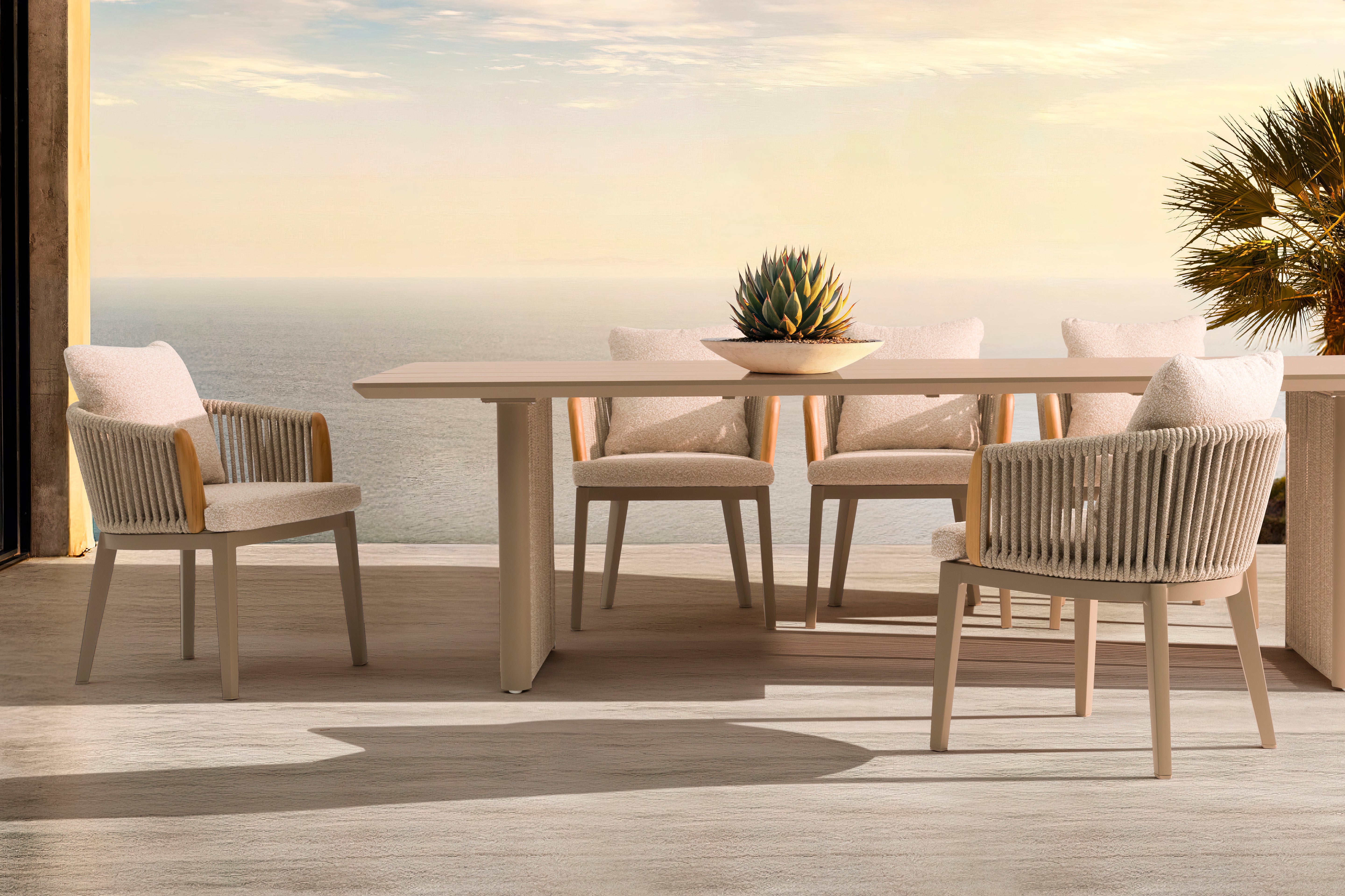 Asheville 7-Piece Outdoor Dining Set – Aluminum Dining Table with 6 Rope Chairs