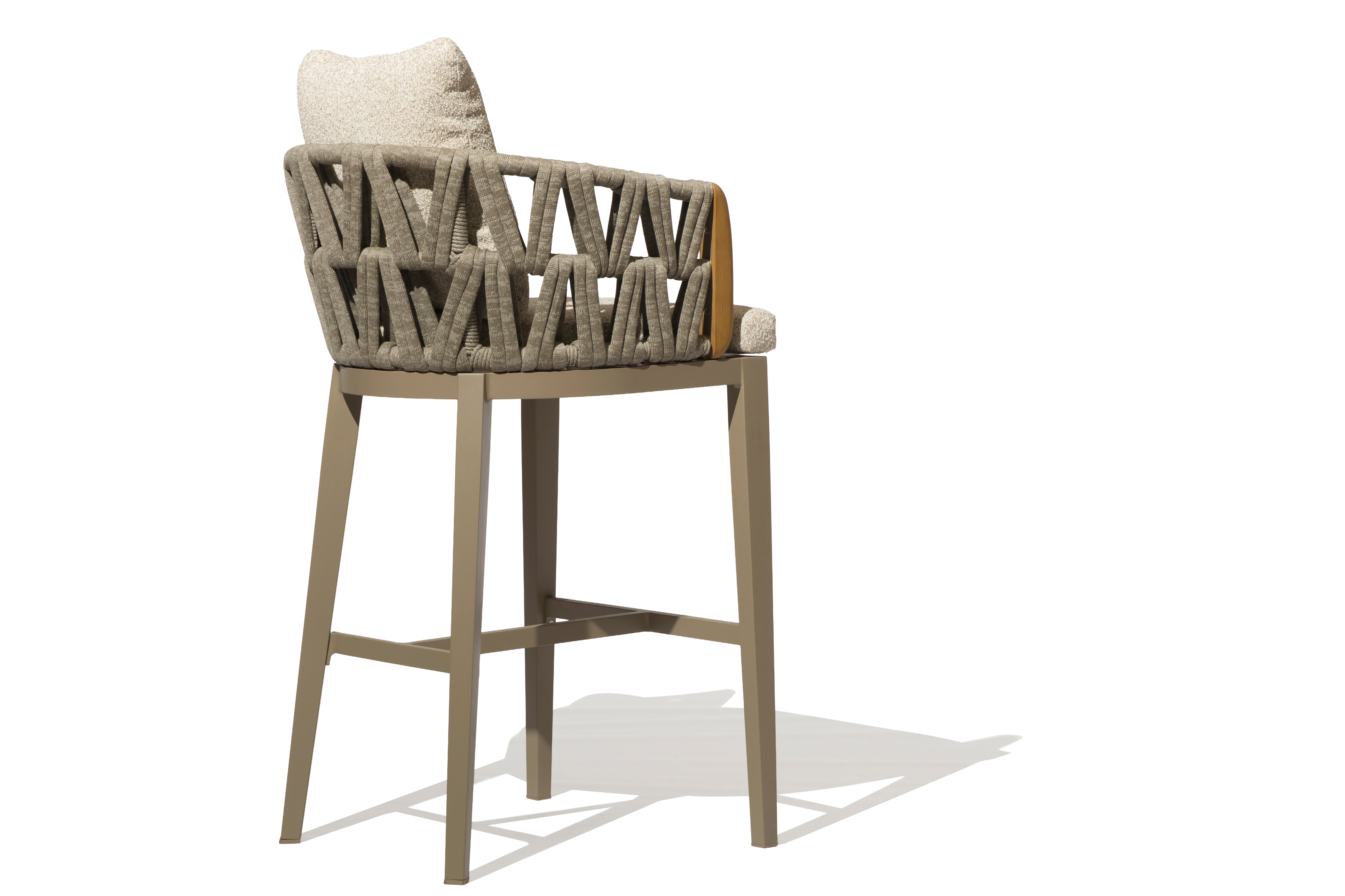 Asheville Outdoor Bar Chair – Aluminum Frame Bar Stool with Woven Rope Design & Fire-Resistant Cushion