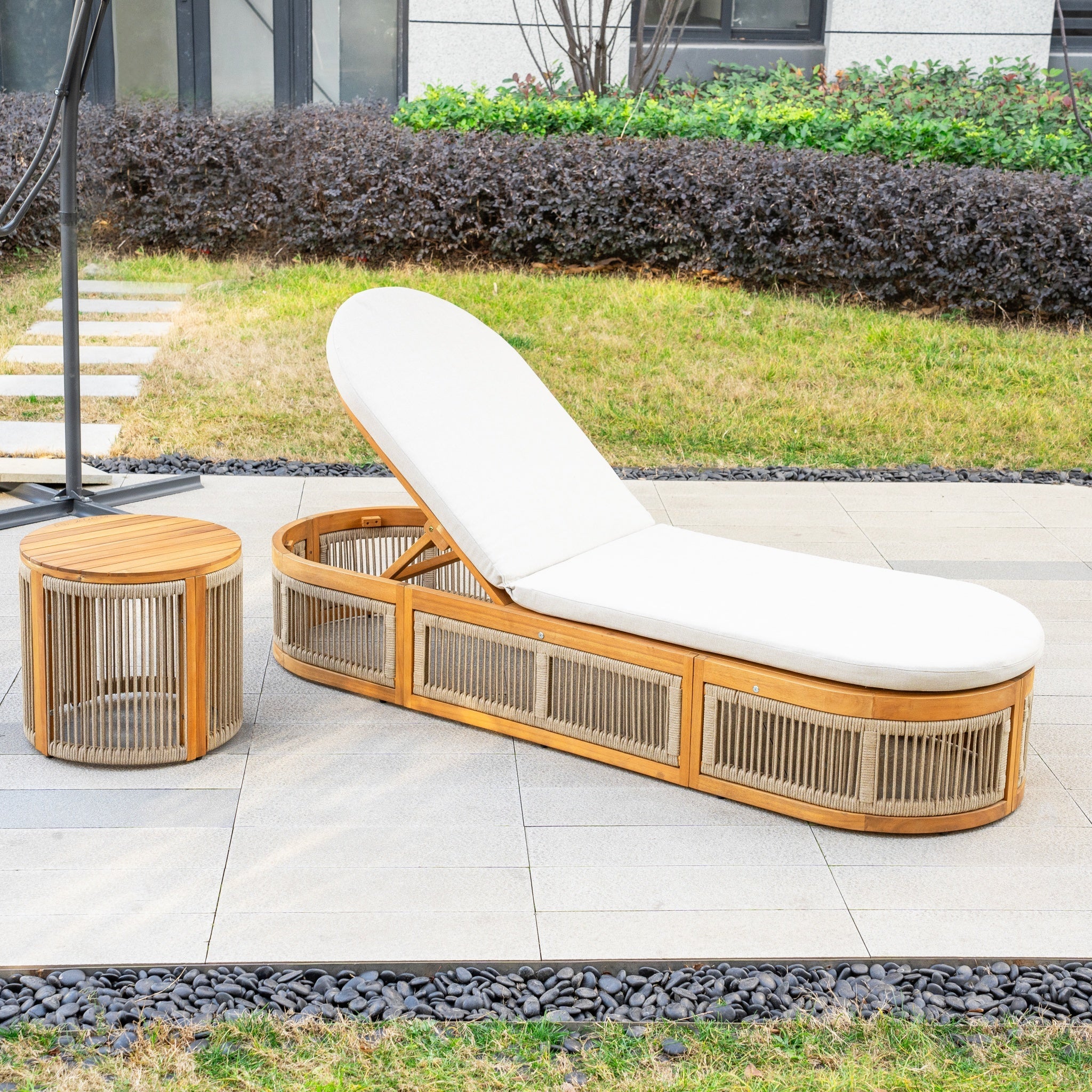 CAVEN Solid Wood Adjustable Sun Lounger Set with Side Tables