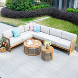 CAVEN Modular 5-Seater Solid Wood Garden Sofa Set – 6-Piece Outdoor Lounge Set
