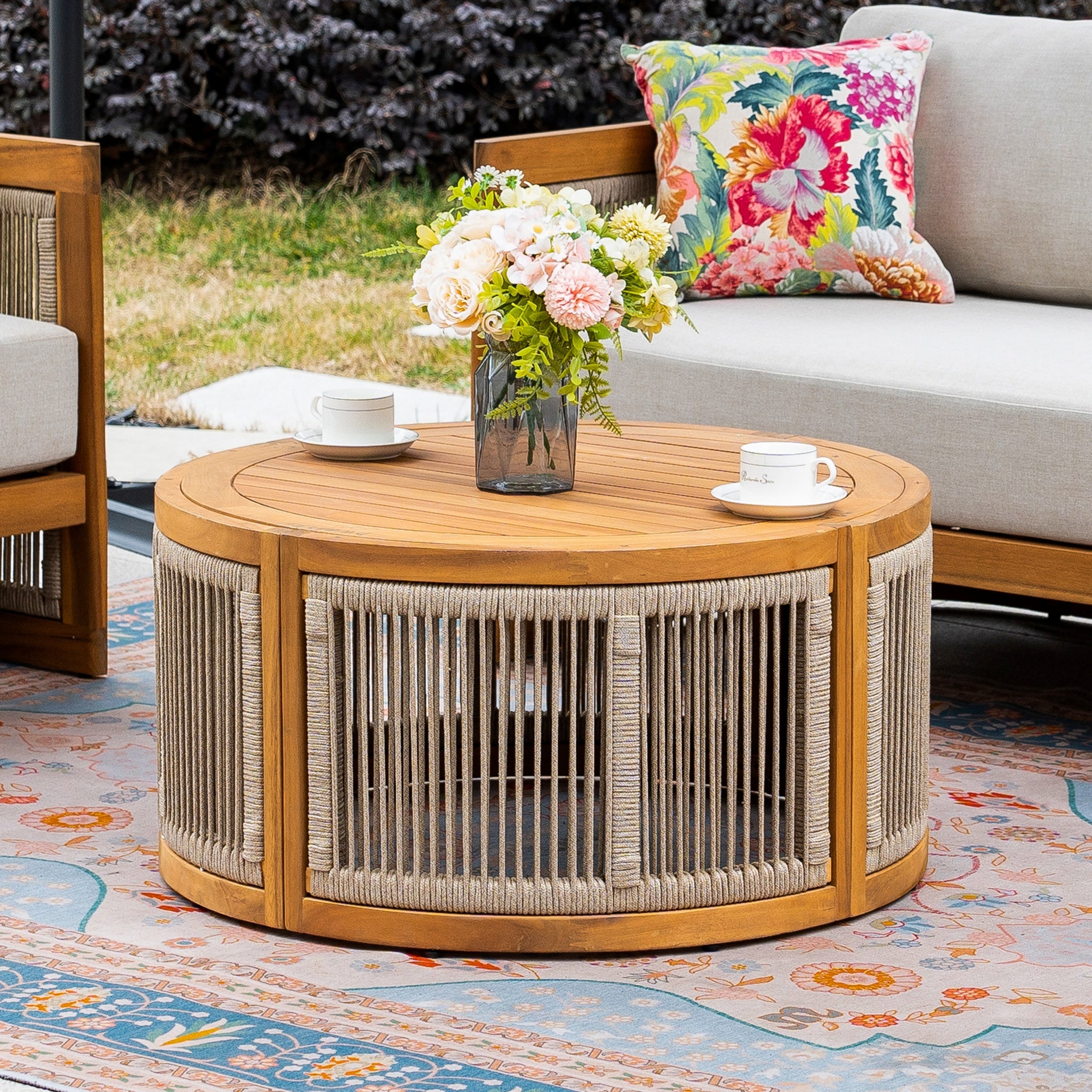 CAVEN 4-Seater Solid Wood Garden Sofa Set - 4-Piece Outdoor Sofa Set with Cushions