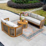 CAVEN 5-Seater Solid Wood Garden Sofa Set - 3-Piece Outdoor Sofa Set with Cushions