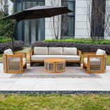 CAVEN 5-Seater Solid Wood Garden Sofa Set - 4-Piece Outdoor Sofa Set with Cushions