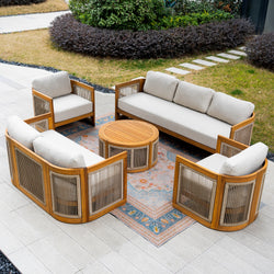 CAVEN 7-Seater Solid Wood Garden Sofa Set with Cushions
