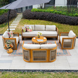CAVEN 7-Seater Solid Wood Garden Sofa Set - 5-Piece Outdoor Sofa Set with Cushions