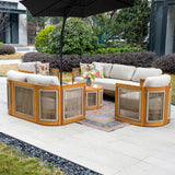 CAVEN 7-Seater Solid Wood Garden Sofa Set - 5-Piece Outdoor Sofa Set with Cushions