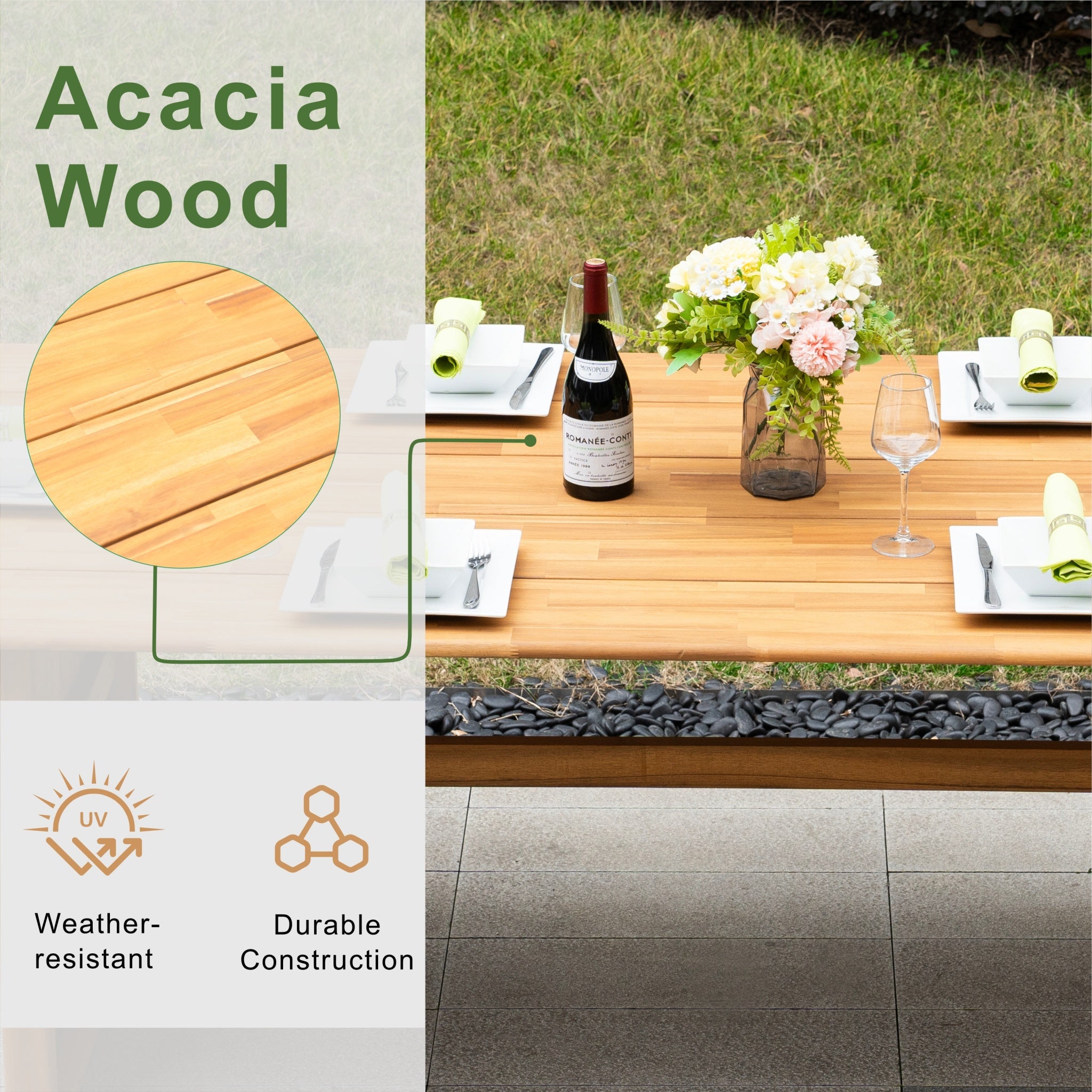CAVEN Solid Wood Outdoor Dining Table – 2.2m