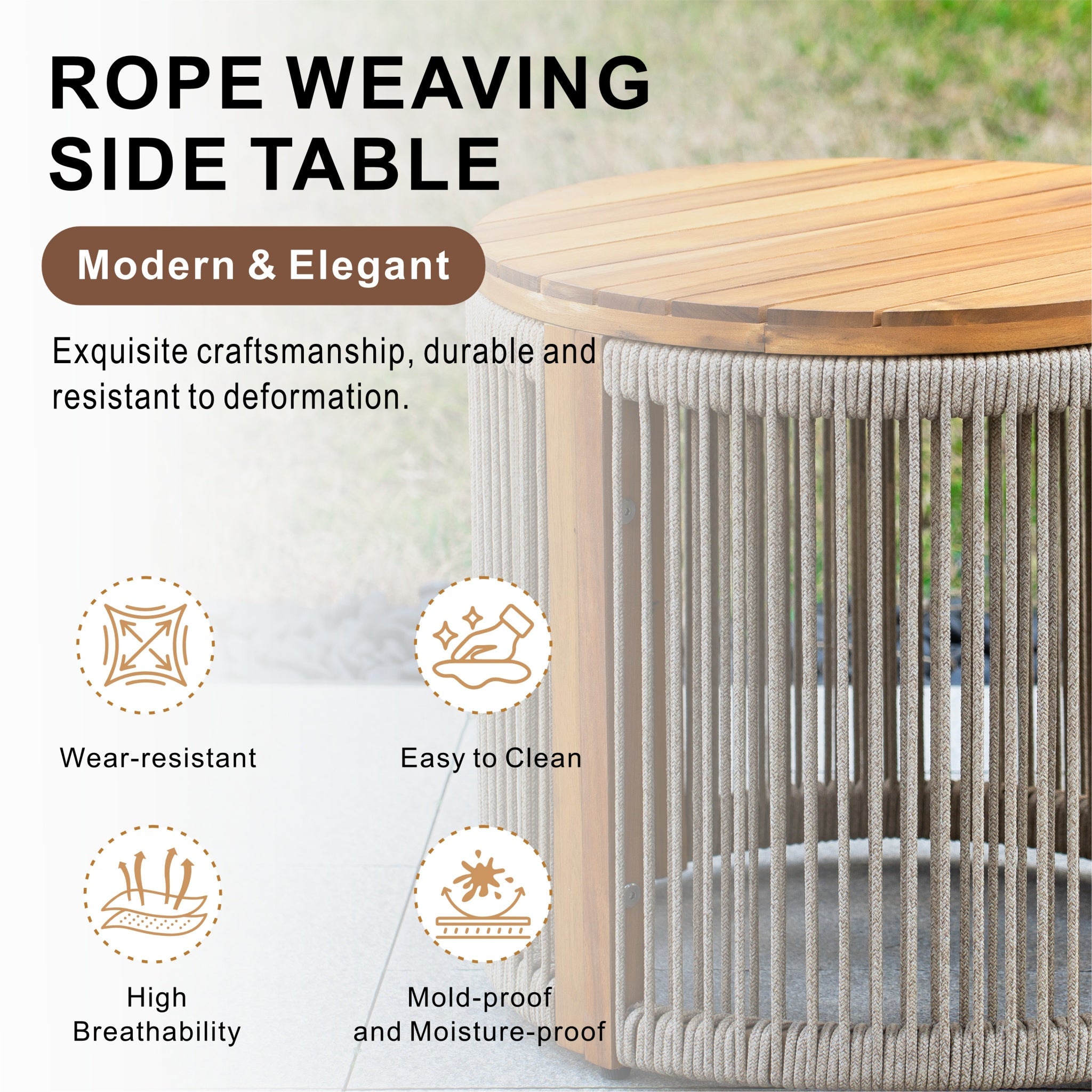 CAVEN Solid Wood Round Outdoor Side Table