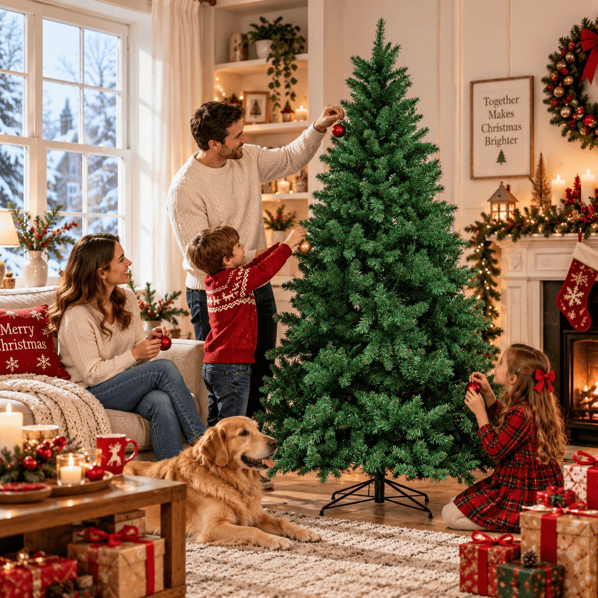 Green Artificial Christmas Tree with Colour-Changing LED Lights