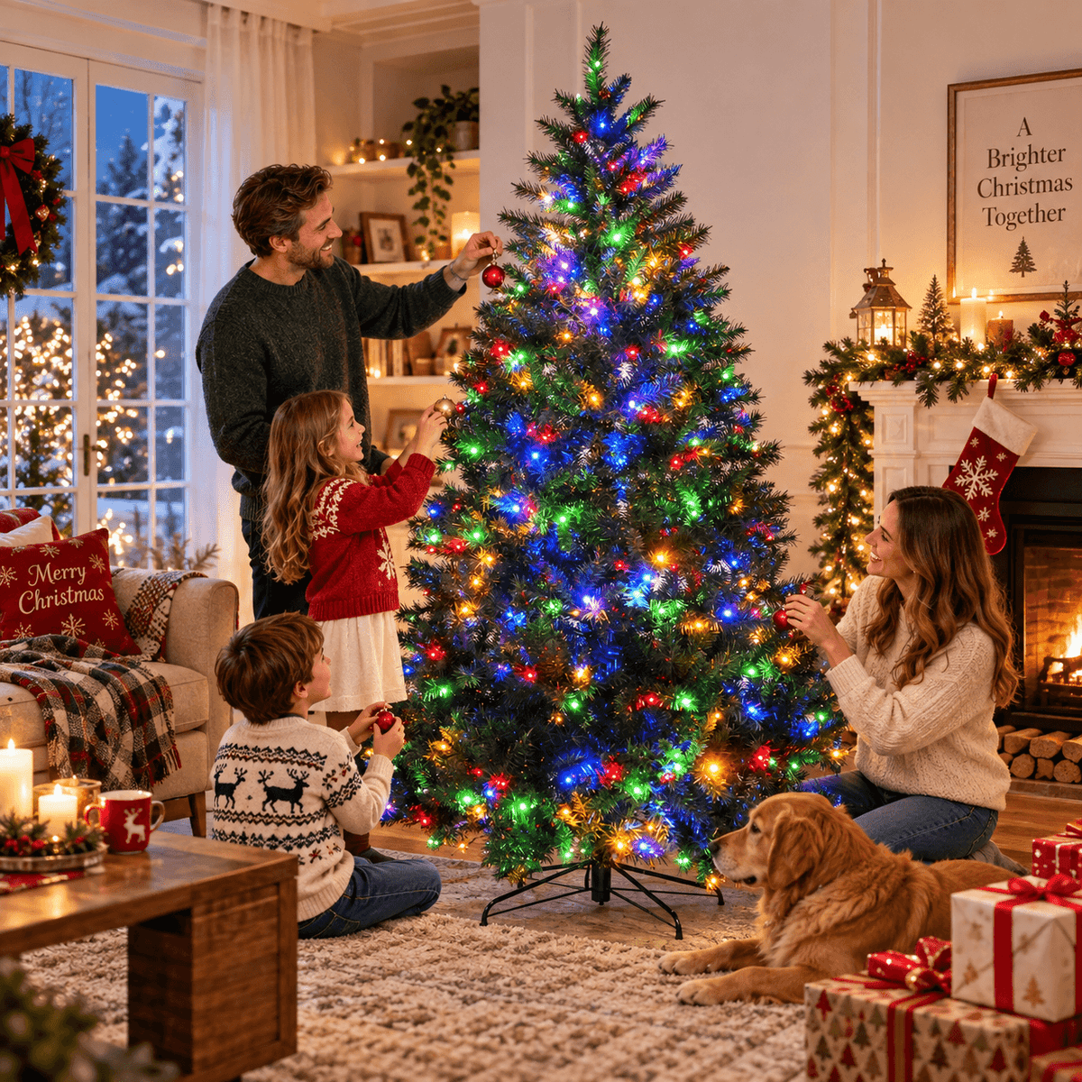 Green Artificial Christmas Tree with Colour-Changing LED Lights