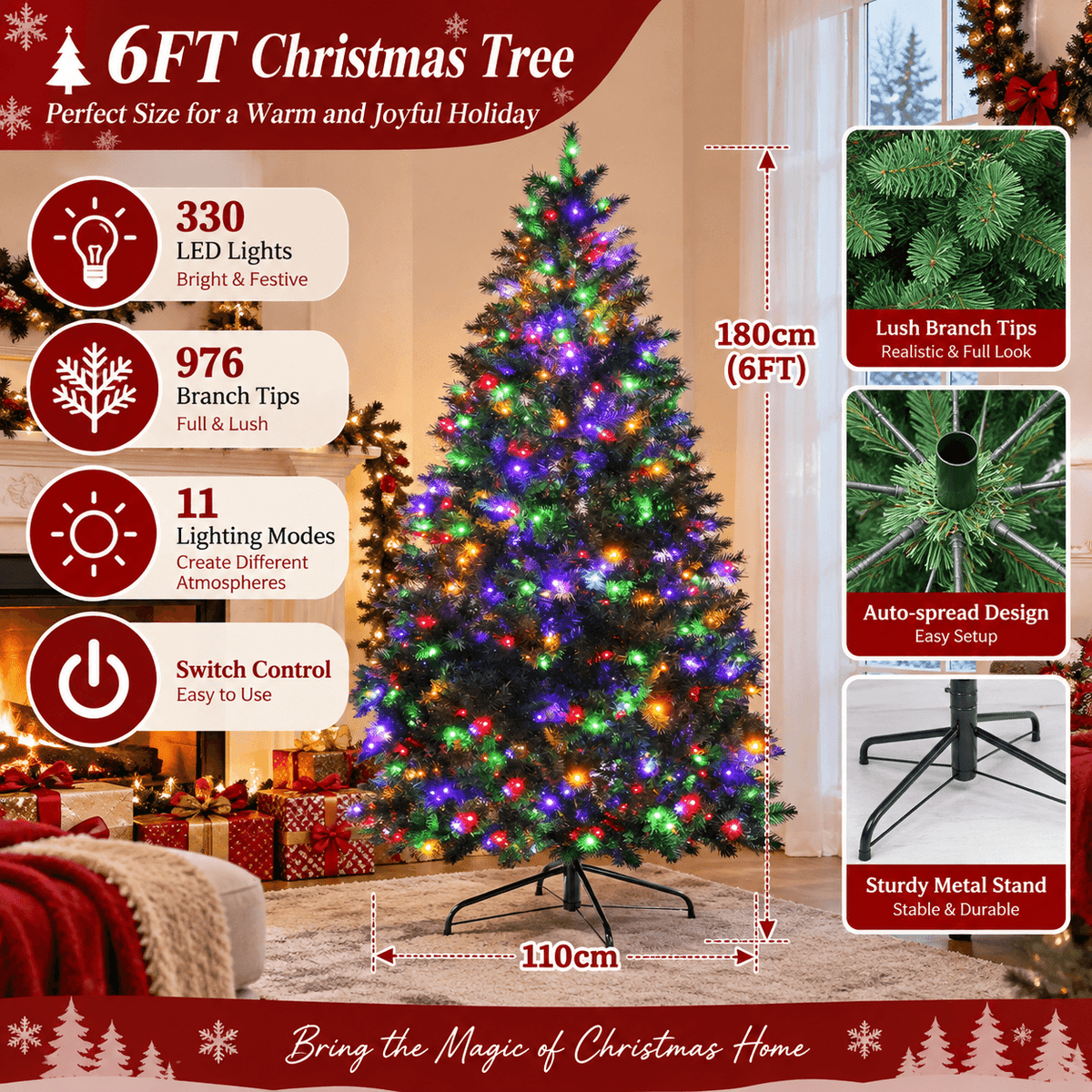 Green Artificial Christmas Tree with Colour-Changing LED Lights