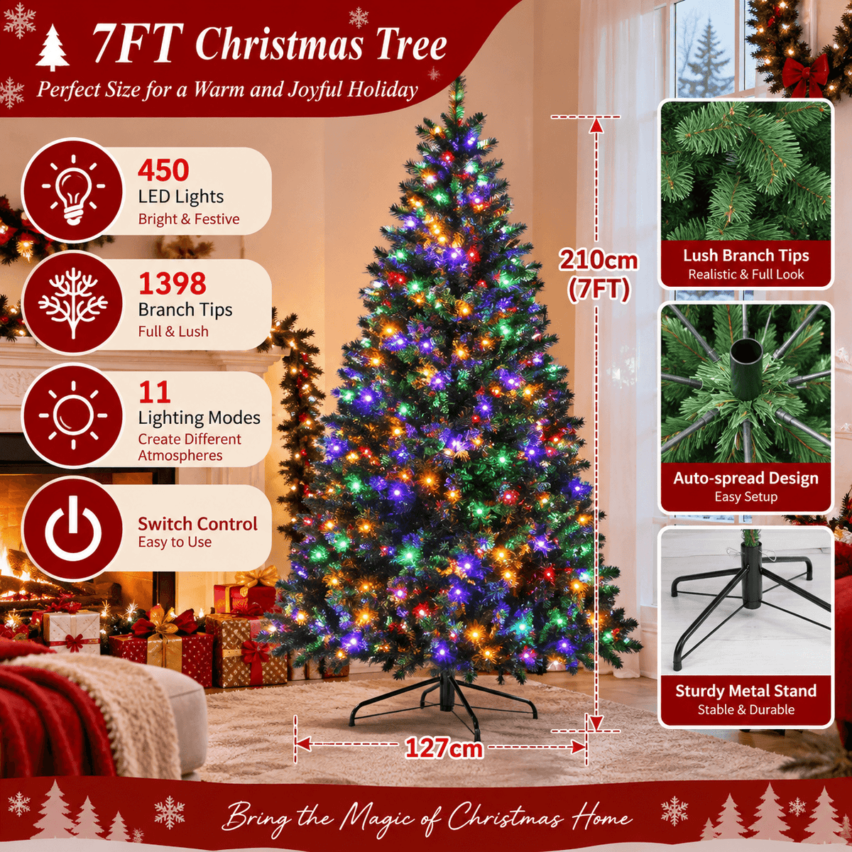 Green Artificial Christmas Tree with Colour-Changing LED Lights