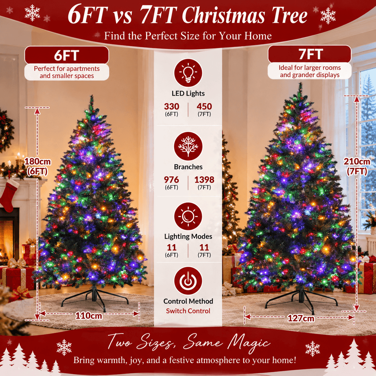 Green Artificial Christmas Tree with Colour-Changing LED Lights