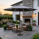 LED Garden Parasol with Steel Pole – 8 Rib, Crank Handle & Vented Canopy