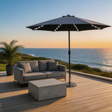 LED Garden Parasol with Steel Pole – 8 Rib, Crank Handle & Vented Canopy
