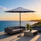 LED Garden Parasol with Steel Pole – 8 Rib, Crank Handle & Vented Canopy