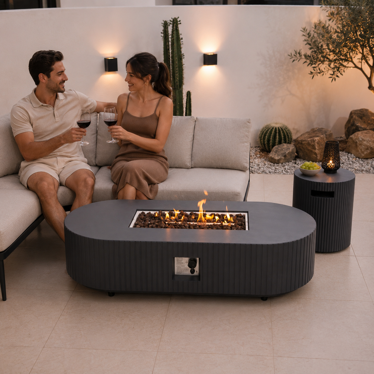 LYRIN Terrafab Gas Fire Pit Table with Side Table